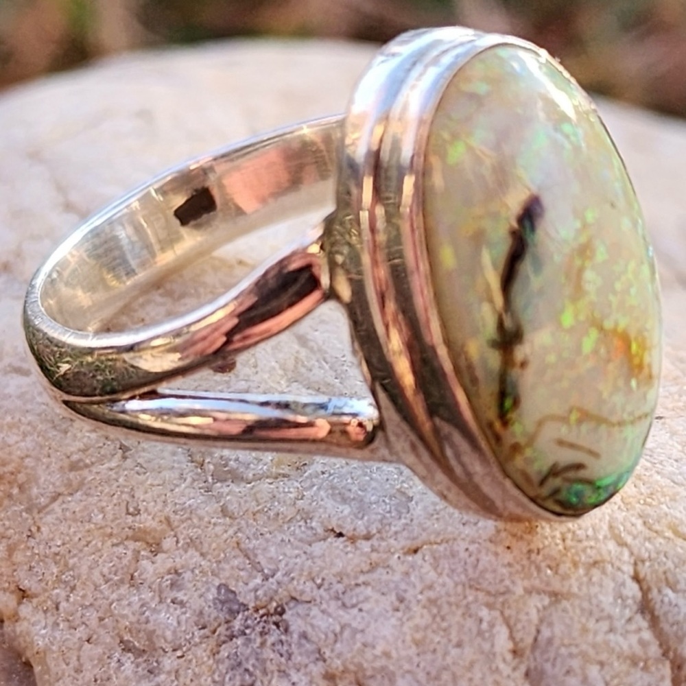 New Solid Sterling Silver Monarch Opal Gemstone R… - image 2